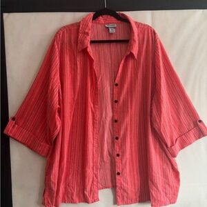 Catherines Coral and Black Striped Button Down Shirt